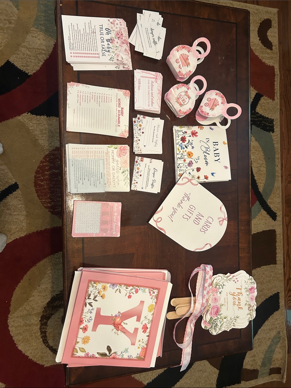 Pink Floral Baby Shower Game and Decor Set